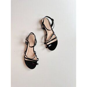 CLUB MONACO Black Patent Leather Flat Strappy Toe Thong Sandals, Size 37